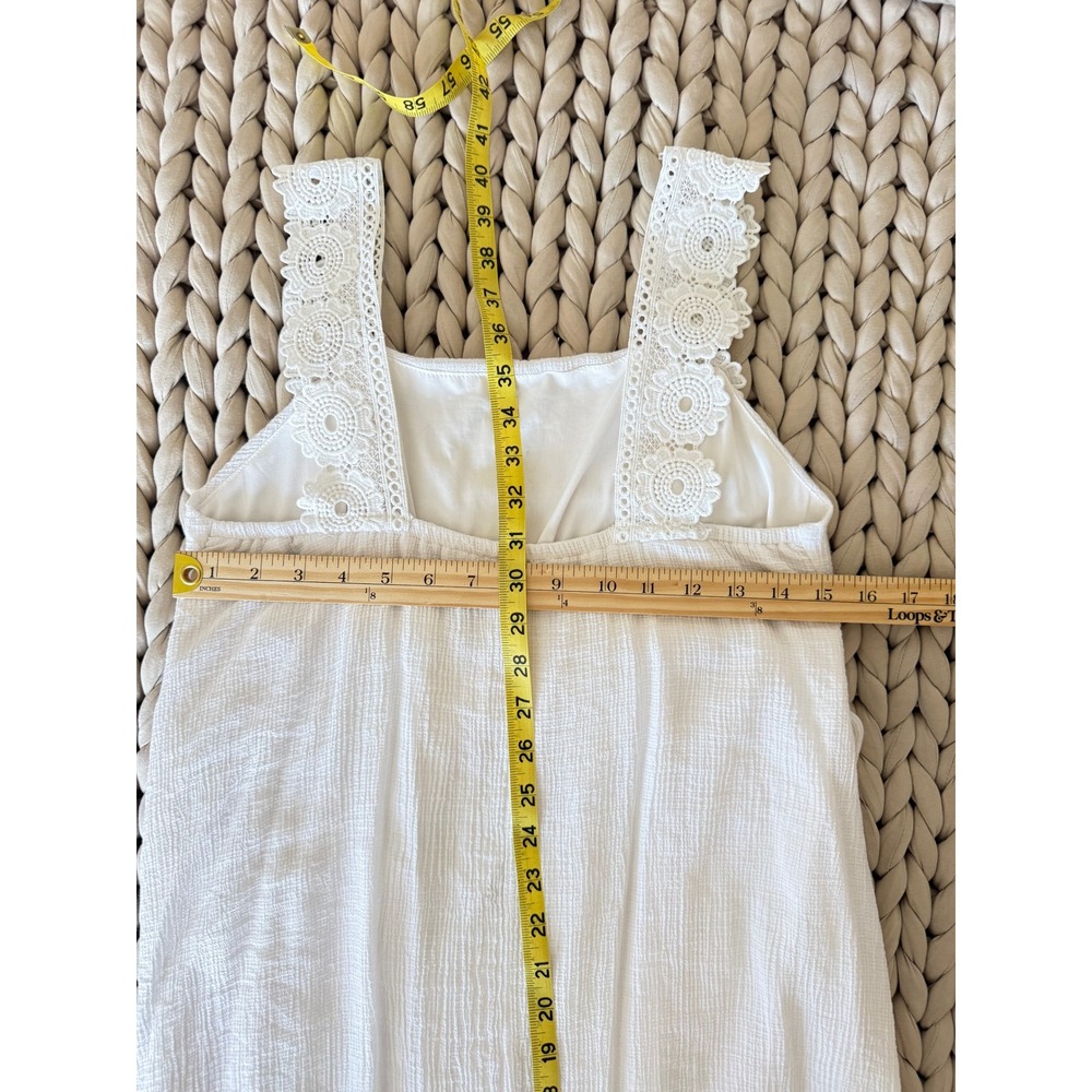 Angie White Lace Trim Square Neck Sleeveless Bohemian Gauze Midi Sundress Dress - Picture 4 of 6